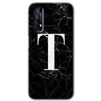 Realme 7 Kılıf HD Desen Baskılı Arka Kapak - Siyah Mermer Desenli T Harfi