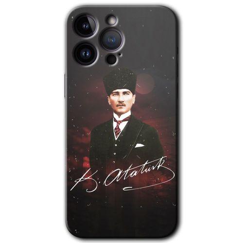 iPhone 14 Pro Max Kılıf HD Desen Baskılı Arka Kapak - Temperli Cam - Kemal Atatürk