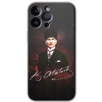 iPhone 14 Pro Max Kılıf HD Desen Baskılı Arka Kapak - Temperli Cam - Kemal Atatürk