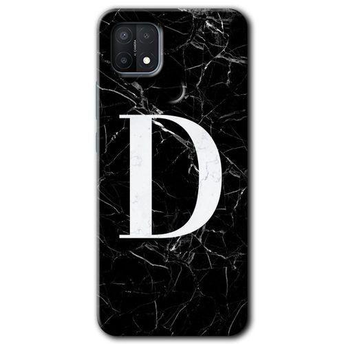 OPPO Oppo A15s Kılıf HD Desen Baskılı Arka Kapak - Siyah Mermer Desenli D Harfi