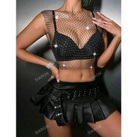 Taşlı File Crop – Kolsuz, Transparan, Parlak Gece Üstü