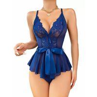 Mavi Dantel İşlemeli Kurdelalı Fantezi Tül Babydoll