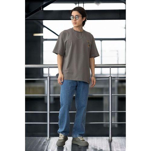 Cep Baskılı İki İplik Kumaş Pamuklu Oversize Erkek T-Shirt - Kapari