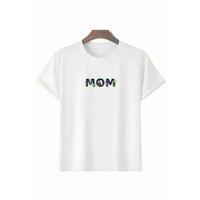 Anneler Günü Hediye Mom Çiçek Baskılı Oversize Bisiklet Yaka T-shirt - Beyaz