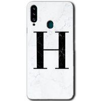 Galaxy A20s Kılıf HD Desen Baskılı Arka Kapak - Beyaz Mermer Desenli H Harfi
