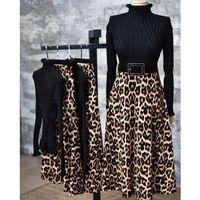 Kadın Beli Lastikli Leopar Desenli Krep Kumaş Efsane Etek Kemersiz