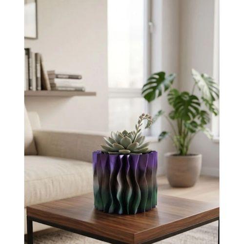 Modern Dalgalı Tasarımlı Mor 3d Dekoratif Vazo Ev Ofis Dekoru
