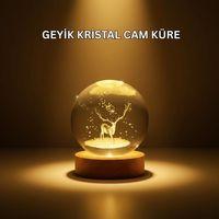 Usb Bağlantılı Geyik Temalı Kristal Küre Premium Masa Gece Lambası