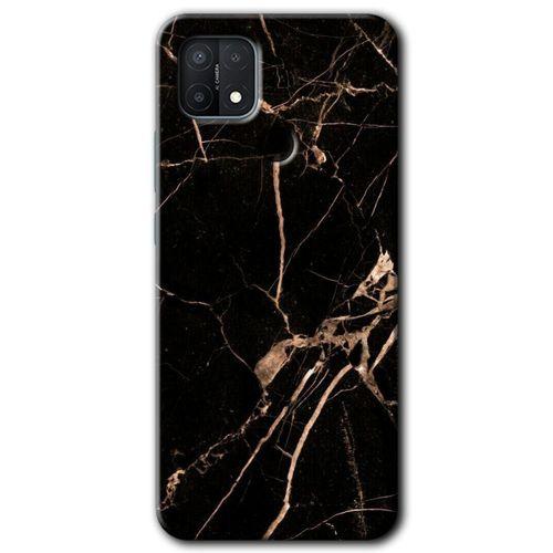 MRCİLETİSİM Oppo A15s Kılıf Kapak - Siyah Gold Mermer +Hayalet Ekran Yandan Gözükmez