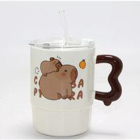 Sevimli Capybara Figürlü Kapaklı Porselen Kupa Bardak Alk5040