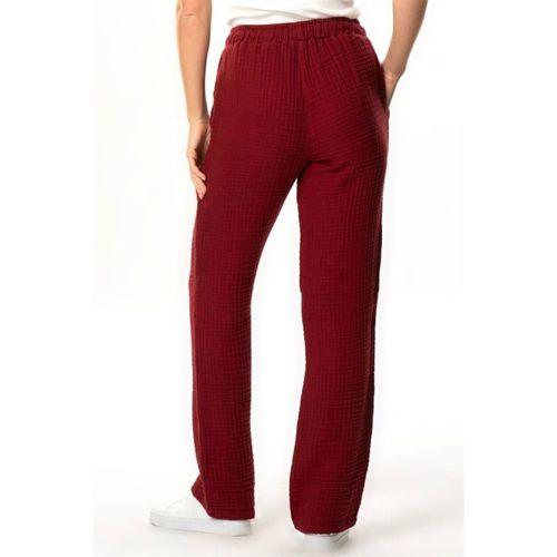Beli Lastikli Multi Çift Cepli Müslin Kadın/Erkek Unisex Yazlık Pantolon Bordo Brd