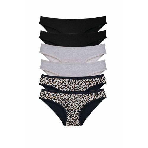 6 Adet Likralı Kadın Slip Külot Leopar Siyah Gri