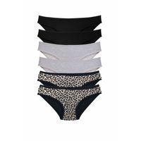 6 Adet Likralı Kadın Slip Külot Leopar Siyah Gri