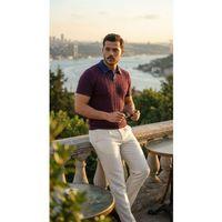 Erkek Desenli Kısa Kollu Triko Tişört - %100 Pamuk Akrilik