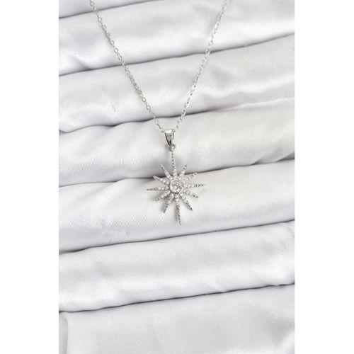 316L Çelik Zincir Gümüş Renk Kutup Yıldızı Model Zirkon Taşlı Kadın Kolye