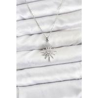 316L Çelik Zincir Gümüş Renk Kutup Yıldızı Model Zirkon Taşlı Kadın Kolye