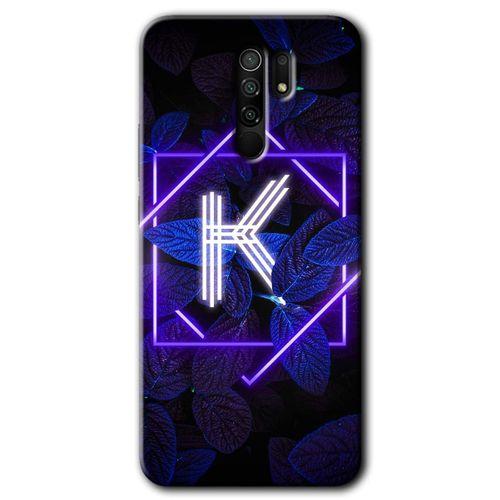 BeRa Aksesuar Xiaomi Redmi 9 Kılıf Baskılı Kapak - Dark Neon Yaprak K Harfi +Tam Kaplayan Mat Seramik