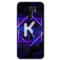 BeRa Aksesuar Xiaomi Redmi 9 Kılıf Baskılı Kapak - Dark Neon Yaprak K Harfi +Tam Kaplayan Mat Seramik