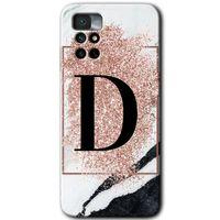 Xiaomi Redmi Note 11 4G HD Baskılı Kılıf + 9D Tam Ekran Koruyucu - Pembe Mermer Desenli D Harfi