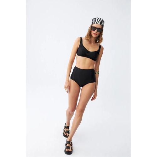 Kadın Siyah Pedli Kare Yaka Yüksek Bel Bikini Takımı