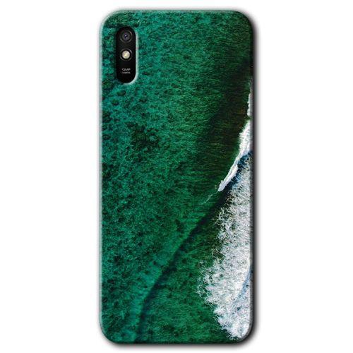 MRCİLETİSİM Xiaomi Redmi 9A Kılıf Baskılı Kapak - Yeşil Okyanus + 5D Tam Kaplayan Cam