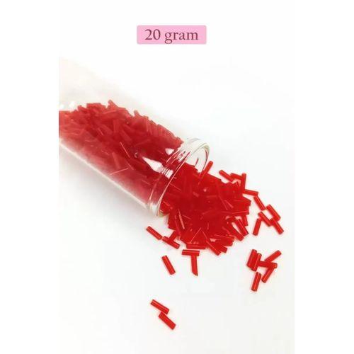 Uzun Boru Kesme Boncuk Çap 2mm Uzunluk 10 mm - 20 Gram - Kırmızı - BNC245