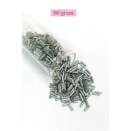 Uzun Boru Kesme Boncuk Çap 2mm Uzunluk 10 mm - 60 Gram - Desenli Gümüş - BNC283