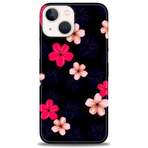 iPhone 14 Plus Kılıf HD Baskılı Kılıf - Pembe Mavi Çiçekler + Tam Ekran Koruyucu