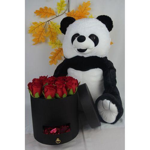 Kutu Dolusu Güller 15 Adet Sevimli Peluş Panda Kaliteli 50 Cm Set Hediye