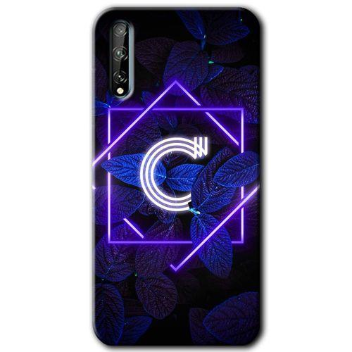 Huawei Y8P Kılıf Baskılı Kapak - Dark Neon Yaprak C Harfi + 5D Tam Kaplayan Cam