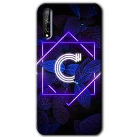 Huawei Y8P Kılıf Baskılı Kapak - Dark Neon Yaprak C Harfi + 5D Tam Kaplayan Cam