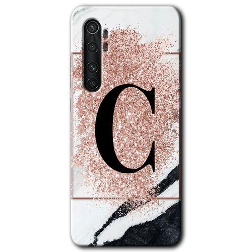 Potkal Hediye Fabrikası Xiaomi Mi Note 10 Lite Kılıf HD Desen Baskılı Arka Kapak - Pembe Mermer Desenli C Harfi