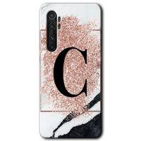 Potkal Hediye Fabrikası Xiaomi Mi Note 10 Lite Kılıf HD Desen Baskılı Arka Kapak - Pembe Mermer Desenli C Harfi