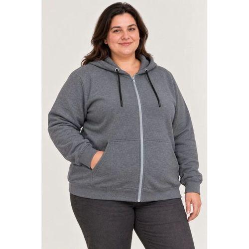 Battal Büyük Beden Üç İplik İçi Şardonlu Kapüşonlu Tam Fermuarlı Kışlık Sweatshirt - Füme