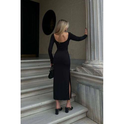 Kadın Kırmızı Yarım Balıkçı Tek Taraf Yırtmaçlı Uzun Kol Elbise