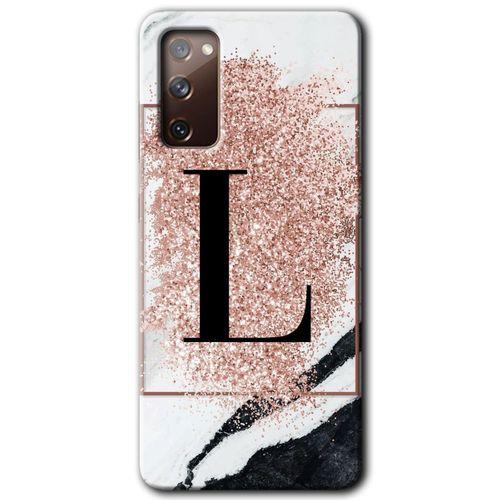 MRCİLETİSİM Samsung Galaxy S20 FE Kılıf Baskılı Kapak - Pembe Mermer Desenli L Harfi +Tam Kaplayan Mat Seramik