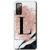 MRCİLETİSİM Samsung Galaxy S20 FE Kılıf Baskılı Kapak - Pembe Mermer Desenli L Harfi +Tam Kaplayan Mat Seramik