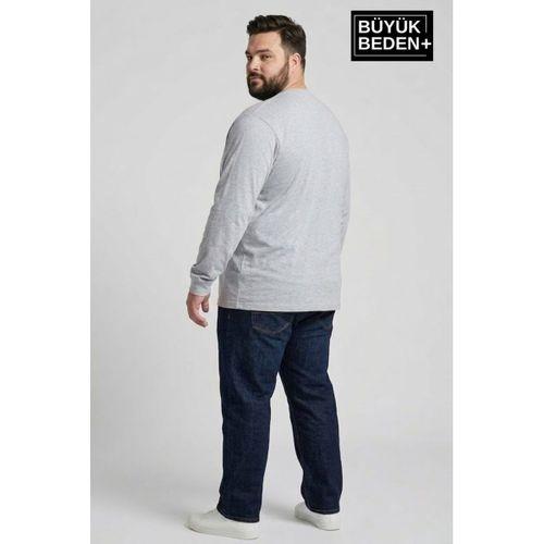 Erkek Büyük Beden 3 lü Set Uzun Kollu 2 İplik Bisiklet Yaka Tişört SPR26BEA942+3