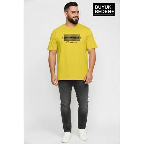 Erkek Büyük Beden Los Angeles Baskılı 3xl-6xl Bisiklet Yaka Tshırt SPR26BTS510-18