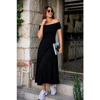 Kadın Omuzlardan Açık Lastikli Uzun Viskon Elbise