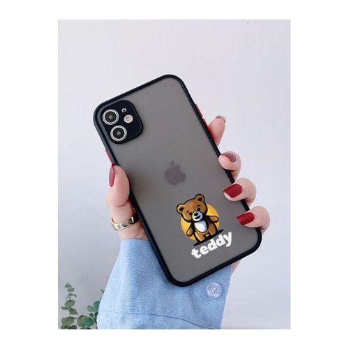 iPhone 11 Siyah Kamera Lens Korumalı Teddy Desenli Lüx Telefon Kılıfı