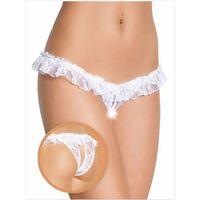 Fantezi Üstü Fırfırlı Ağı Açık Beyaz Dantel Tanga - String