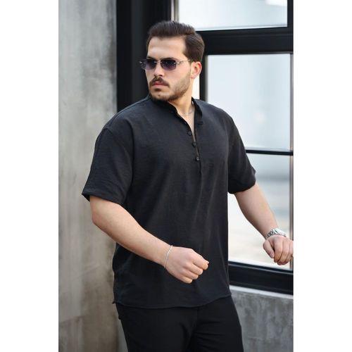 Wes Oversize Yarım Pat Bambu Kısa kol Gömlek - Siyah