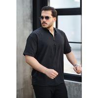 Wes Oversize Yarım Pat Bambu Kısa kol Gömlek - Siyah