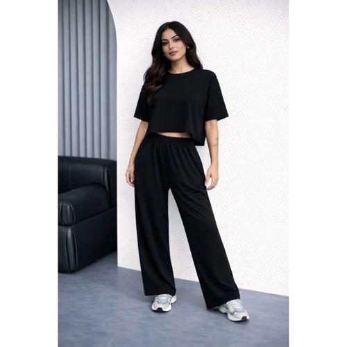 Osy Modal Yumuşak Dokulu Şalaş Oversize İkili Takım Bol Paça Pantolonlu Rahat Günlük Takım - Siyah