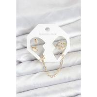 Pirinç Gold Renk Uzay Model Zincir Bağlantılı Ear Cuff Küpe Seti