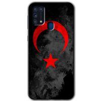 MRCİLETİSİM Samsung Galaxy M31 Kılıf Baskılı Kapak - Black Ayyıldız +Tam Kaplayan Mat Seramik