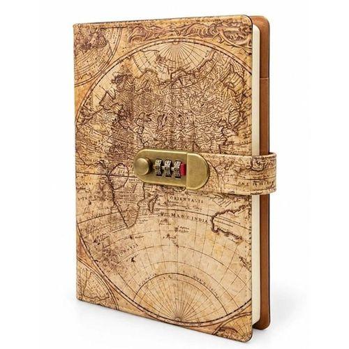 Şifreli Vintage Dünya Haritası Desenli Defter Alk6472