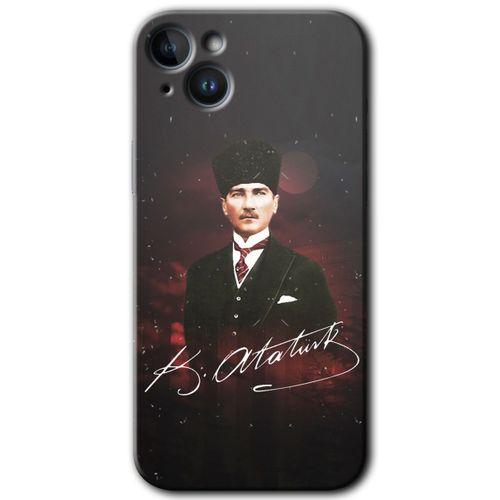 Potkal Hediye Fabrikası iPhone 14 Plus HD Baskılı Kılıf + 9D Tam Ekran Koruyucu - Kemal Atatürk