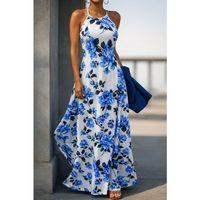 Kadın Omuzlardan Açık Ip Askılı Desenli Uzun Süprem Elbise